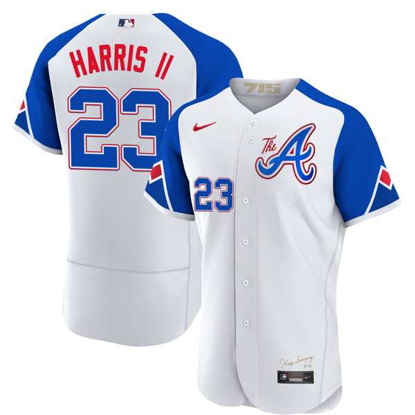 Men's Atlanta Braves #23 Michael Harris II White 2023 City Connect Flex Base Stitched Baseball Jersey Men's Atlanta Braves #23 Michael Harris II White 2023 City Connect Flex Base Stitched Baseball Jersey