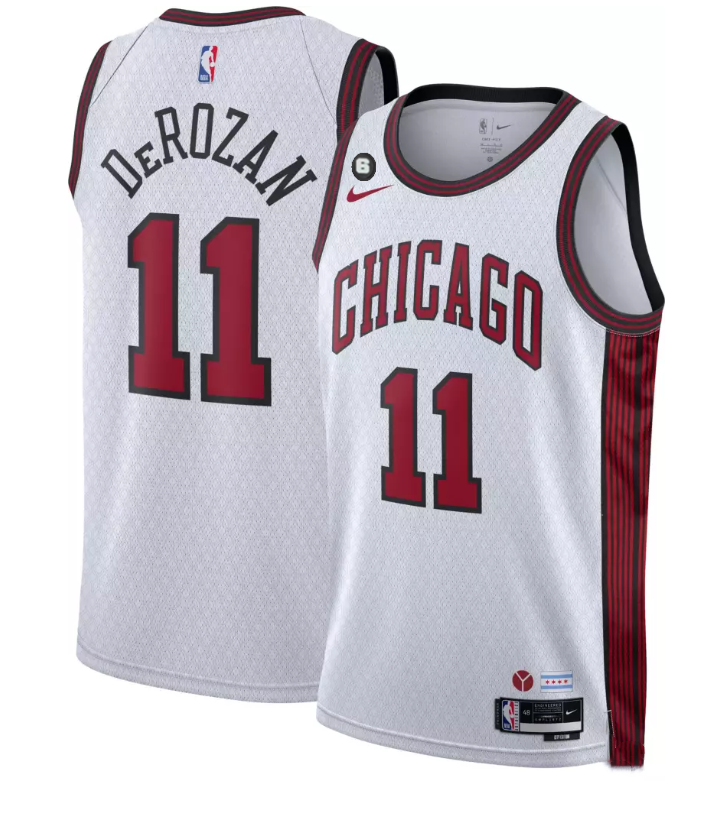 Men's Chicago Bulls #11 DeMar DeRozan White 2022/23 City Edition With NO.6 Patch Stitched Basketball Jersey Men's Chicago Bulls #11 DeMar DeRozan White 2022/23 City Edition With NO.6 Patch Stitched Basketball Jersey