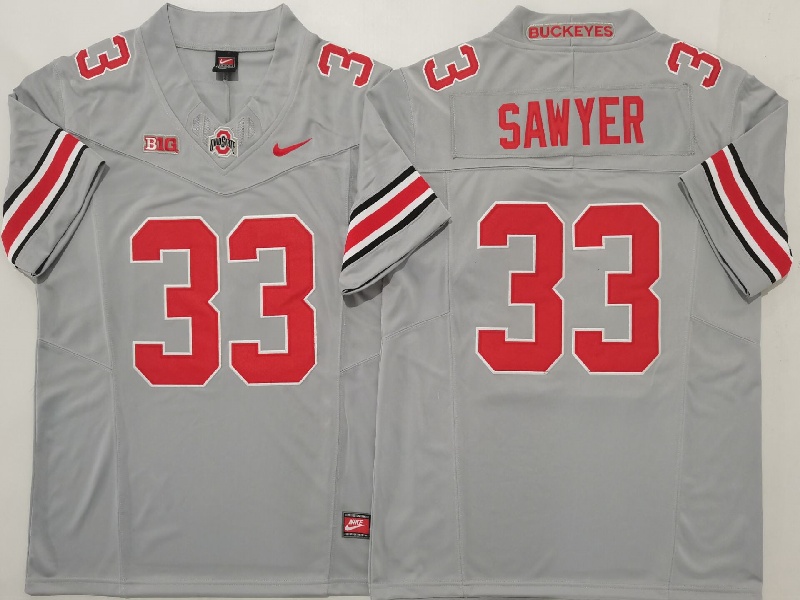 Men's Ohio State Buckeyes #33 Jack Sawyer Grey 2025 F.U.S.E. Limited Stitched Jersey Men's Ohio State Buckeyes #33 Jack Sawyer Grey 2025 F.U.S.E. Limited Stitched Jersey