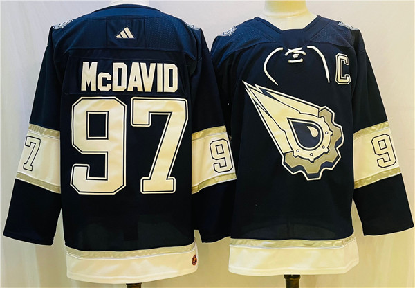 Men's Edmonton Oilers #97 Connor McDavid Navy/White Stitched Jersey Men's Edmonton Oilers #97 Connor McDavid Navy/White Stitched Jersey