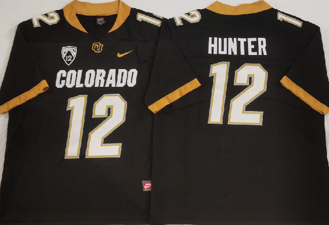 Men's Colorado Buffaloes #12 Travis Hunter Black With PAC-12 Patch Stitched Football Jersey Men's Colorado Buffaloes #12 Travis Hunter Black With PAC-12 Patch Stitched Football Jersey