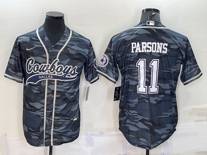 Men's Dallas Cowboys #11 Micah Parsons Grey Camo With Patch Cool Base Stitched Baseball Jersey Men's Dallas Cowboys #11 Micah Parsons Grey Camo With Patch Cool Base Stitched Baseball Jersey