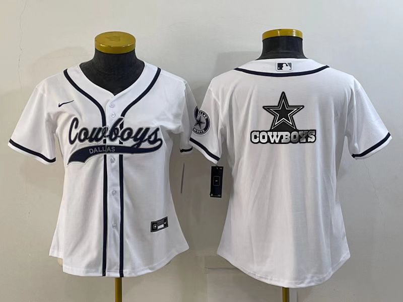 Women's Dallas Cowboys White Team Big Logo With Patch Cool Base Stitched Baseball Jersey(Run Small) Women's Dallas Cowboys White Team Big Logo With Patch Cool Base Stitched Baseball Jersey(Run Small)