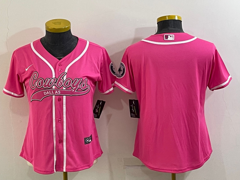 Women's Dallas Cowboys Blank Pink With Patch Cool Base Stitched Baseball Jersey(Run Small) Women's Dallas Cowboys Blank Pink With Patch Cool Base Stitched Baseball Jersey(Run Small)