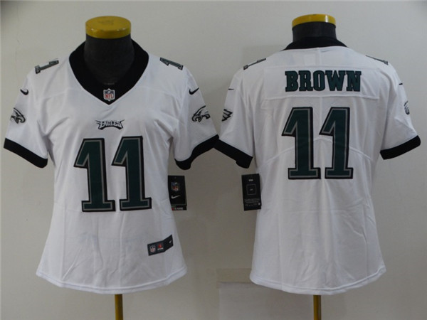 Women's Philadelphia Eagles #11 A. J. Brown White Vapor Stitched Football Jersey(Run Small) Women's Philadelphia Eagles #11 A. J. Brown White Vapor Stitched Football Jersey(Run Small)