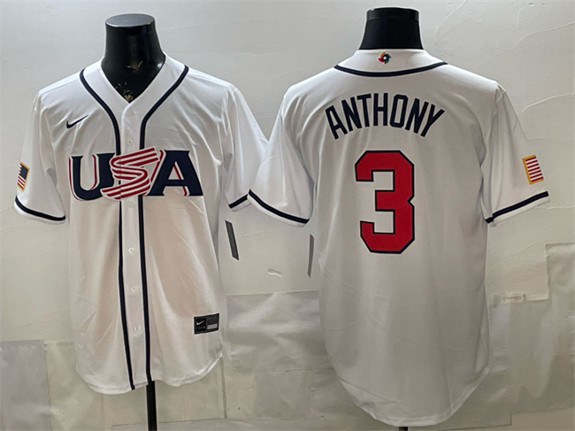 Men's USA Baseball #3 Roman Anthony White 2026 World Baseball Classic Home Stadium Stitched Jersey