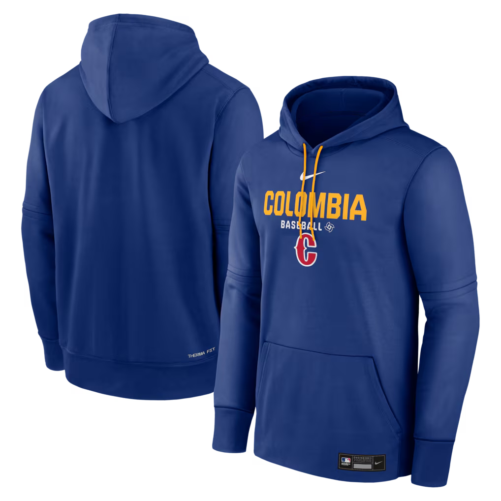 Men's Colombia Baseball Royal 2026 World Baseball Classic Collection Dri-FIT Long Sleeve Hooded T-Shirt