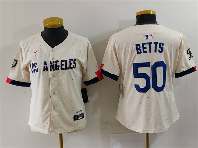 Women's Los Angeles Dodgers #50 Mookie Betts Cream Stitched Jersey(Run Small) Women's Los Angeles Dodgers #50 Mookie Betts Cream Stitched Jersey(Run Small)