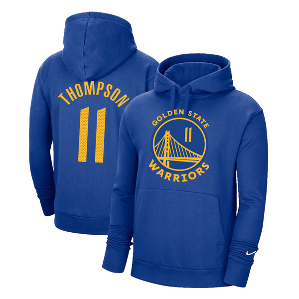 Men's Golden State Warriors #11 Klay Thompson 2021 Blue Pullover Hoodie Men's Golden State Warriors #11 Klay Thompson 2021 Blue Pullover Hoodie