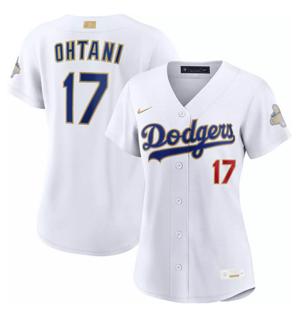 Women's Los Angeles Dodgers #17 Shohei Ohtani White 2026 Gold Collection Stadium Stitched Baseball Jersey(Run Small)