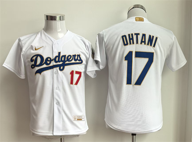 Youth Los Angeles Dodgers #17 Shohei Ohtani White Gold Collection Stadium Stitched Baseball Jersey Youth Los Angeles Dodgers #17 Shohei Ohtani White Gold Collection Stadium Stitched Baseball Jersey