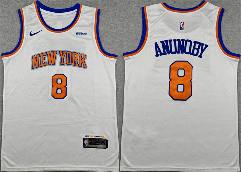 Men's New Yok Knicks #8 OG Anunoby White Association Edition Stitched Basketball Jersey Men's New Yok Knicks #8 OG Anunoby White Association Edition Stitched Basketball Jersey