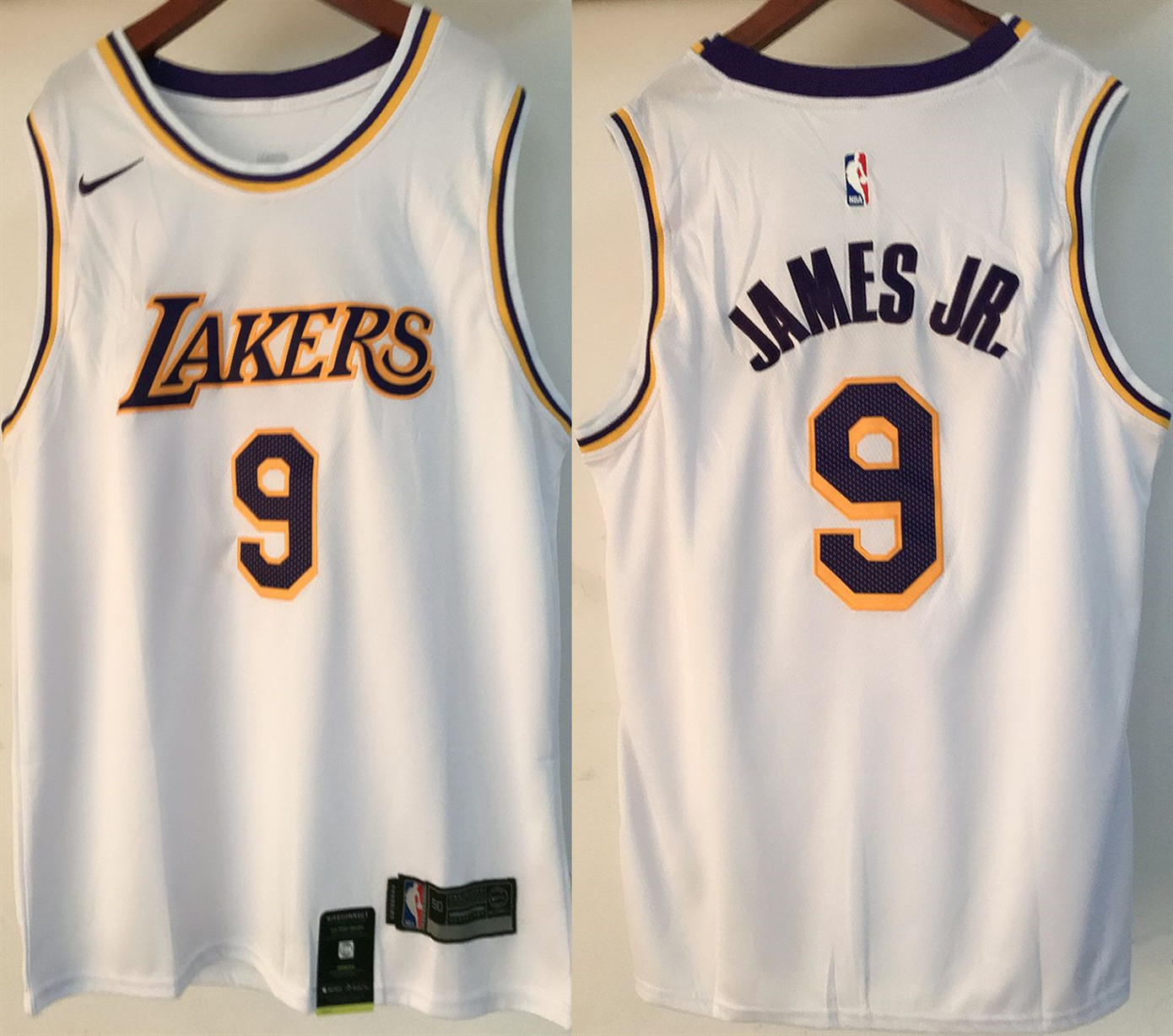 Men's Los Angeles Lakers #9 Bronny James Jr. White 2024 Draft Icon Edition Stitched Basketball Jersey Men's Los Angeles Lakers #9 Bronny James Jr. White 2024 Draft Icon Edition Stitched Basketball Jersey