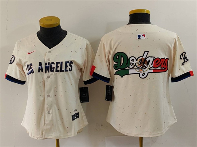 Women's Los Angeles Dodgers Team Big Logo Cream 2024 City Connect Limited Stitched Jersey(Run Small) Women's Los Angeles Dodgers Team Big Logo Cream 2024 City Connect Limited Stitched Jersey(Run Small)