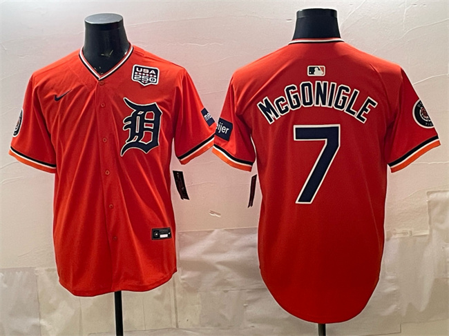 Men's Detroit Tigers #7 Kevin McGonigle Orange 2026 Alternate With Meijer Patch & USA 250' Patch Vapor Premier Limited Stitched Baseball Jersey Men's Detroit Tigers #7 Kevin McGonigle Orange 2026 Alternate With Meijer Patch & USA 250' Patch Vapor Premier Limited Stitched Baseball Jersey