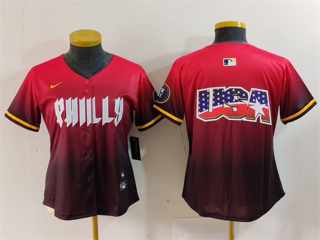 Women's Philadelphia Phillies Team Big Logo Red 2024 City Connect Limited Stitched Baseball Jersey Women's Philadelphia Phillies Team Big Logo Red 2024 City Connect Limited Stitched Baseball Jersey