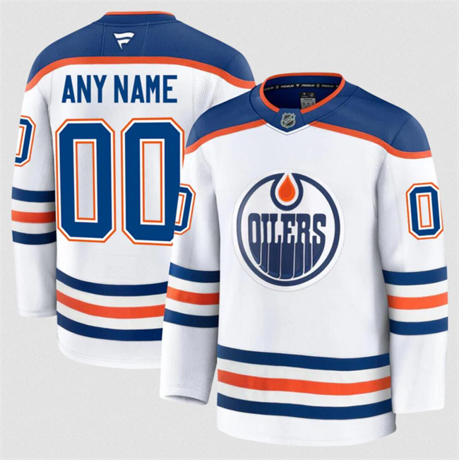 Men's Edmonton Oilers Active Player Custom White 2024-25 Away Stitched Hockey Jersey