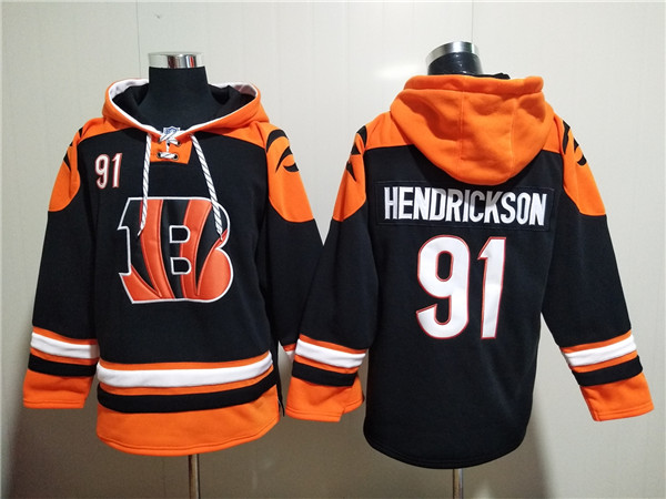 Men's Cincinnati Bengals #91 Trey Hendrickson Orange/Black Ageless Must-Have Lace-Up Pullover Hoodie Men's Cincinnati Bengals #91 Trey Hendrickson Orange/Black Ageless Must-Have Lace-Up Pullover Hoodie