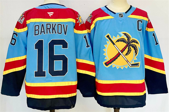 Men's Florida Panthers #16 Aleksander Barkov Blue 2024-25 Reverse Retro With C Patch Stitched Hockey Jersey Men's Florida Panthers #16 Aleksander Barkov Blue 2024-25 Reverse Retro With C Patch Stitched Hockey Jersey