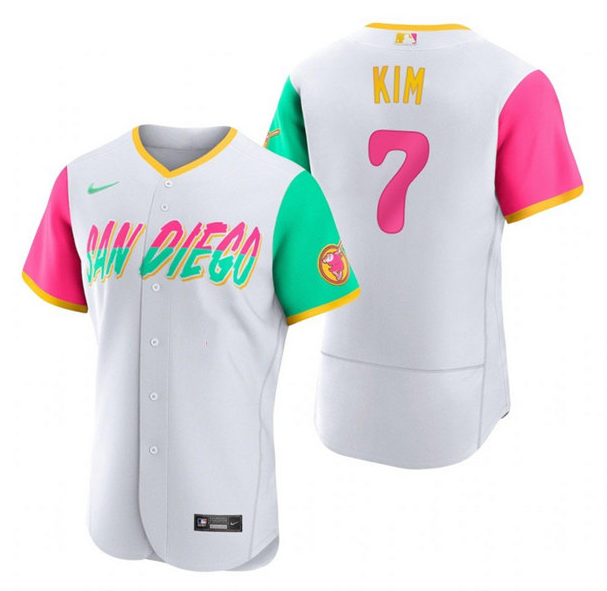 Men's San Diego Padres #7 Ha Seong Kim 2022 White City Connect Flex Base Stitched Baseball Jersey Men's San Diego Padres #7 Ha Seong Kim 2022 White City Connect Flex Base Stitched Baseball Jersey
