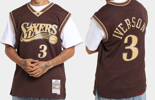 Men's Philadelphia 76ers #3 Allen Iverson Brown Swingman Stitched Jersey Men's Philadelphia 76ers #3 Allen Iverson Brown Swingman Stitched Jersey