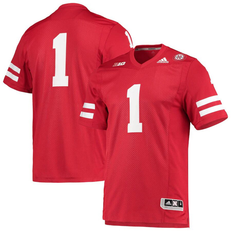 Men's #1 Nebraska Huskers adidas Team Scarlet Premier Football Jersey