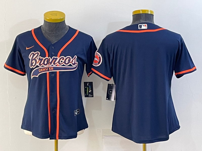 Women's Denver Broncos Blank Navy With Patch Cool Base Stitched Baseball Jersey(Run Small) Women's Denver Broncos Blank Navy With Patch Cool Base Stitched Baseball Jersey(Run Small)