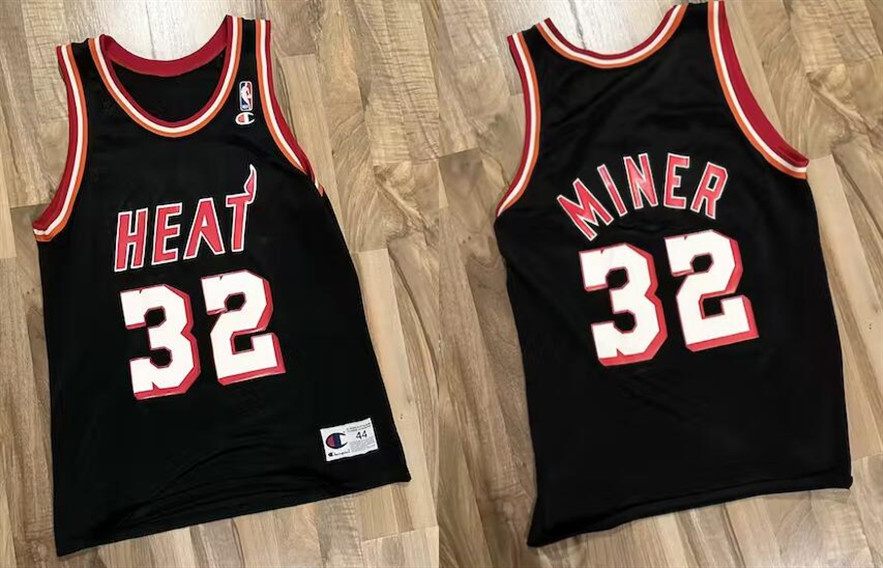 Men's Miami Heat #32 Harold Miner Black Champions Stitched Basketball Throwback Jersey Men's Miami Heat #32 Harold Miner Black Champions Stitched Basketball Throwback Jersey