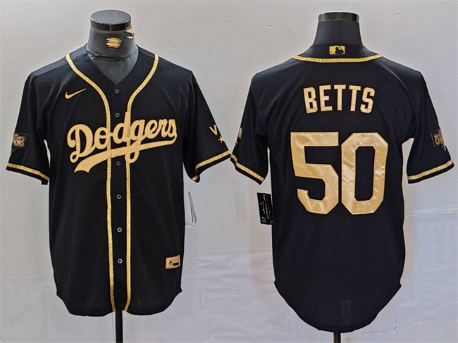 Men's Los Angeles Dodgers #50 Mookie Betts Black Gold World Series Champions Cool Base Stitched Baseball Jersey Men's Los Angeles Dodgers #50 Mookie Betts Black Gold World Series Champions Cool Base Stitched Baseball Jersey