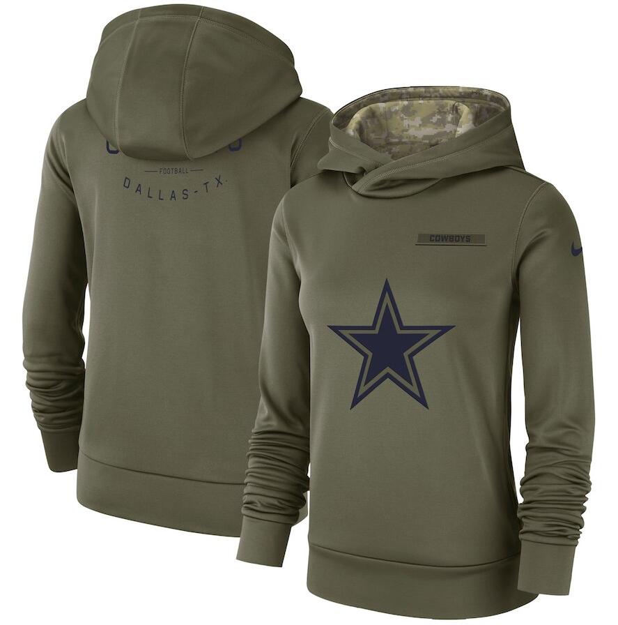 Women's Dallas Cowboys Olive Salute To Service Team Logo Performance Pullover NFL Hoodie