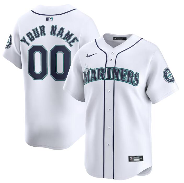 Men's Seattle Mariners Customized White Home Limited Stitched Baseball jersey Men's Seattle Mariners Customized White Home Limited Stitched Baseball jersey