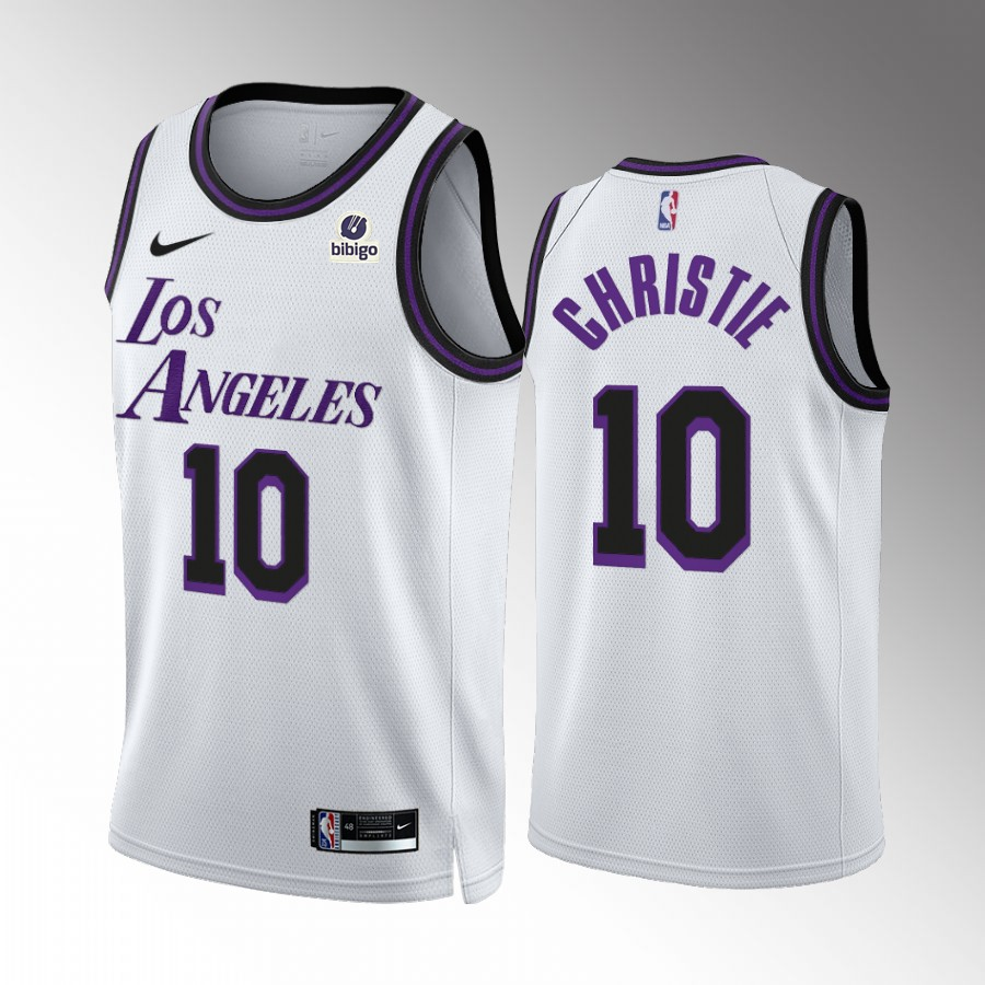Men's Los Angeles Lakers #10 Max Christie White City Edition Stitched Basketball Jersey Men's Los Angeles Lakers #10 Max Christie White City Edition Stitched Basketball Jersey