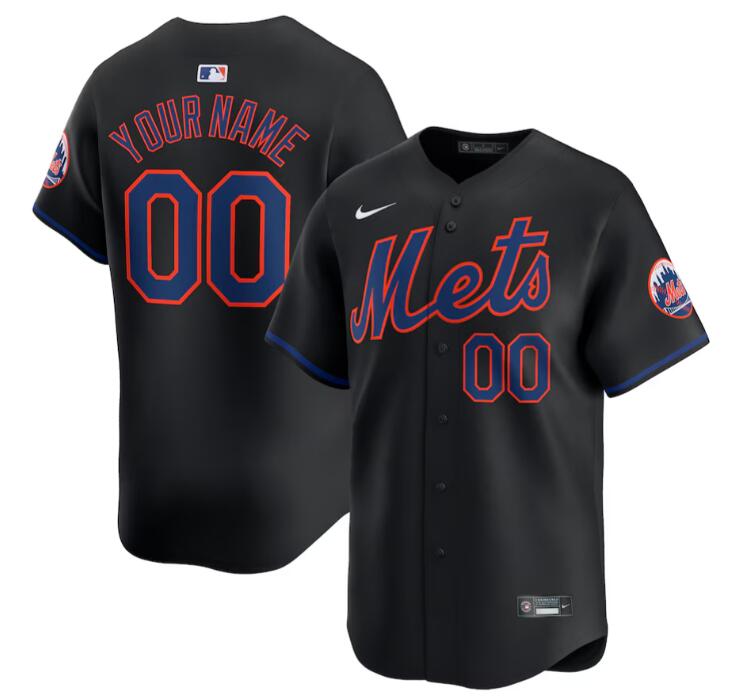 Men's New York Mets Customized Black 2024 Alternate Limited Stitched Baseball Jersey Men's New York Mets Customized Black 2024 Alternate Limited Stitched Baseball Jersey