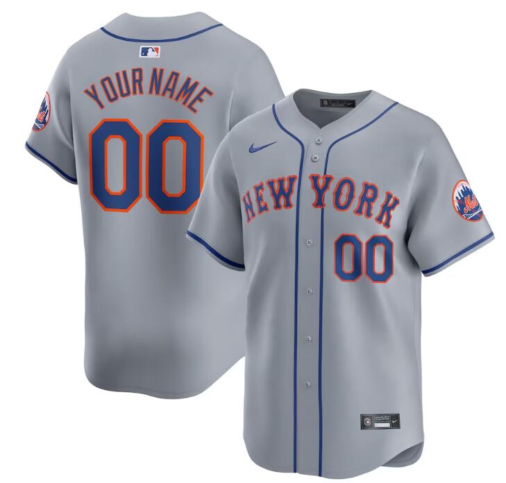 Men's New York Mets Customized Gray 2024 Away Limited Stitched Baseball Jersey Men's New York Mets Customized Gray 2024 Away Limited Stitched Baseball Jersey