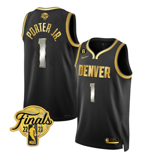 Men's Denver Nuggets #1 Michael Porter Jr. Black Gold Edition 2023 Finals Collection With NO.6 Patch Stitched Basketball Jersey Men's Denver Nuggets #1 Michael Porter Jr. Black Gold Edition 2023 Finals Collection With NO.6 Patch Stitched Basketball Jersey