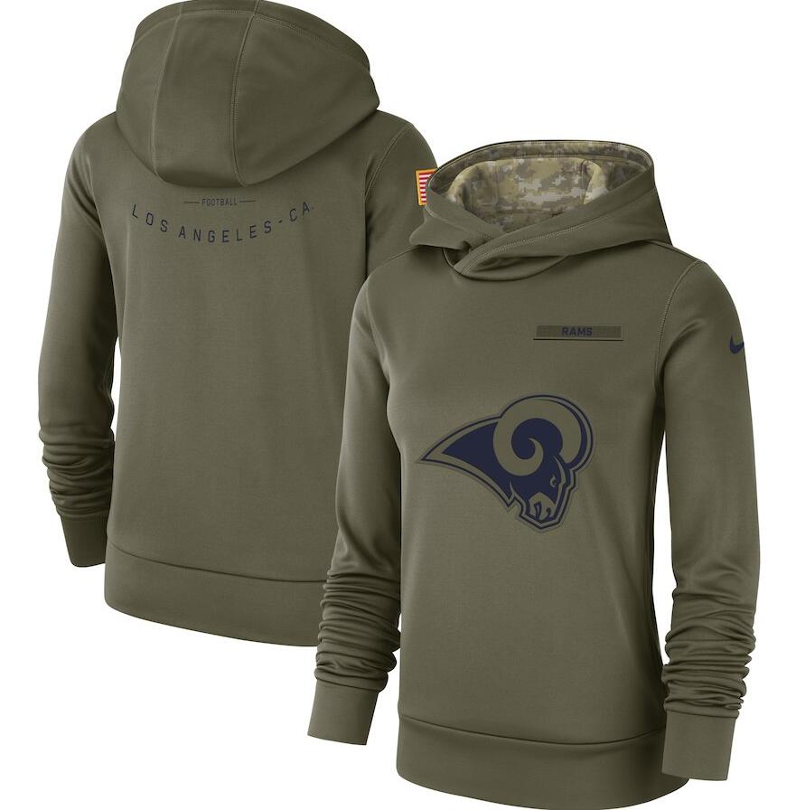 Women's Los Angeles Rams Olive Salute To Service Team Logo Performance Pullover NFL Hoodie