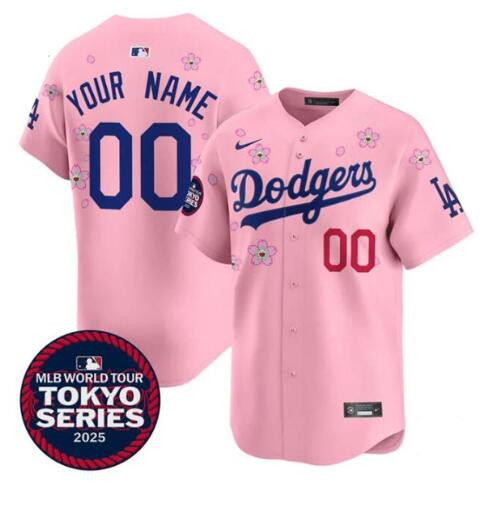 Women's Los Angeles Dodgers Customized Pink 2025 Tokyo Series Limited Stitched Baseball Jersey(Run Small) Women's Los Angeles Dodgers Customized Pink 2025 Tokyo Series Limited Stitched Baseball Jersey(Run Small)