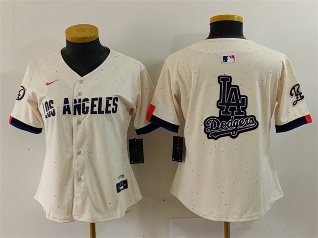 Women's Los Angeles Dodgers Team Big Logo Cream 2024 City Connect Limited Stitched Jersey(Run Small) Women's Los Angeles Dodgers Team Big Logo Cream 2024 City Connect Limited Stitched Jersey(Run Small)