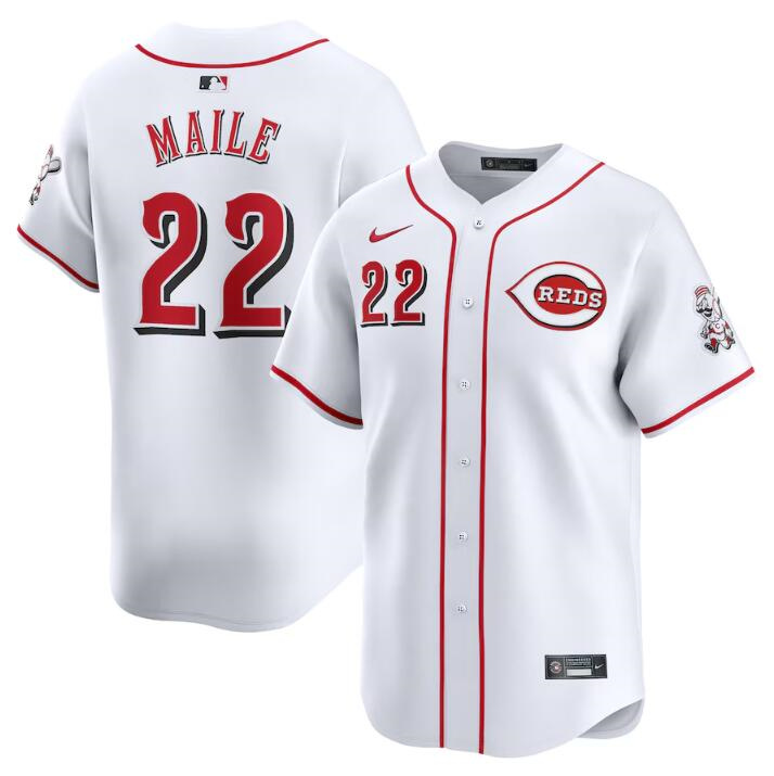 Men's Cincinnati Reds #22 Luke Maile White Home Limited Stitched Baseball Jersey Men's Cincinnati Reds #22 Luke Maile White Home Limited Stitched Baseball Jersey