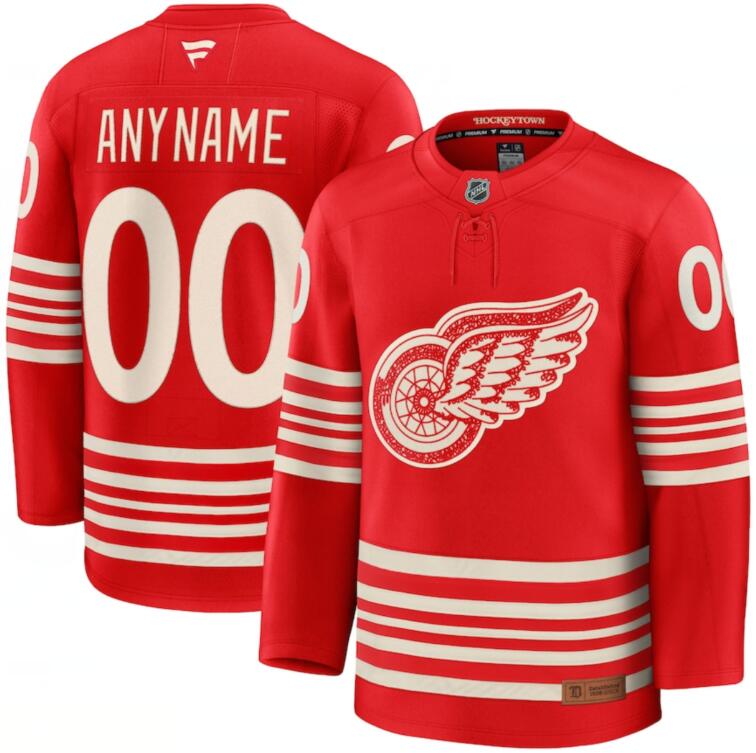 Men's Detroit Red Wings Active Player Custom WRed 2025 Centennial Premium Stitched Hockey Jersey