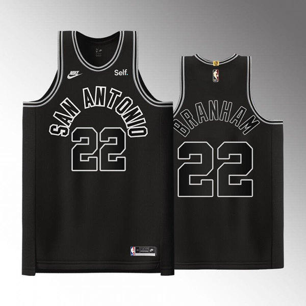 Men's San Antonio Spurs #22 Malaki Branham Black Stitched Basketball Jersey Men's San Antonio Spurs #22 Malaki Branham Black Stitched Basketball Jersey Men's San Antonio Spurs #22 Malaki Branham Black Stitched Basketball Jersey Men's San Antonio Spurs #22 Malaki Branham Black Stitched Basketball Jersey