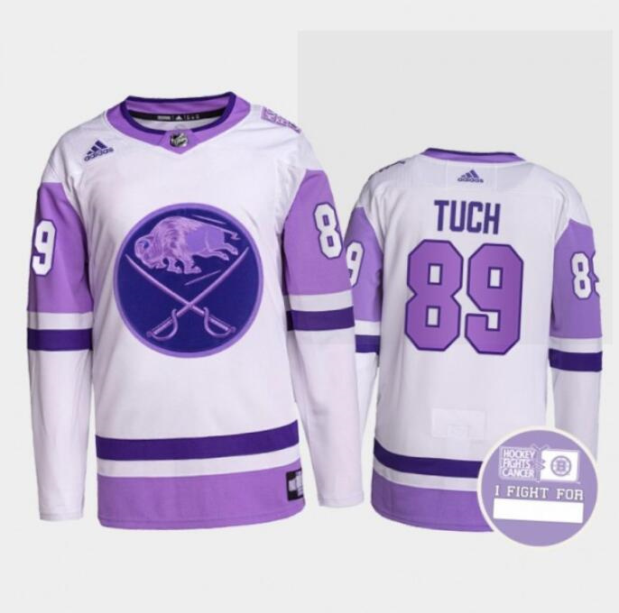 Men's Buffalo Sabres #89 Alex Tuch Fights Purple/White Cancer Blue Stitched Jersey Men's Buffalo Sabres #89 Alex Tuch Fights Purple/White Cancer Blue Stitched Jersey