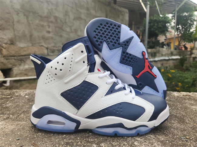 Men's Running Weapon Air Jordan 6 White/Navy Shoes 068