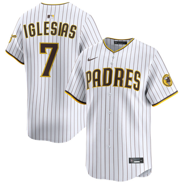 Men's San Diego Padres #7 Jose Iglesias White Limited Stitched Baseball Jersey Men's San Diego Padres #7 Jose Iglesias White Limited Stitched Baseball Jersey