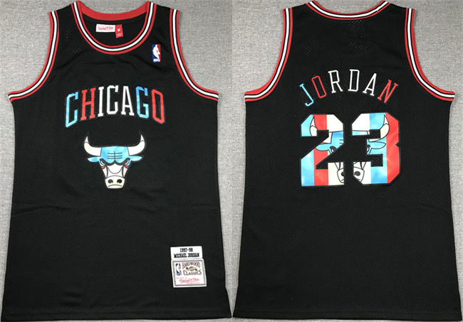 Men's Chicago Bulls #23 Michael Jordan Black 1997-98 Stitched Basketball Jersey Men's Chicago Bulls #23 Michael Jordan Black 1997-98 Stitched Basketball Jersey