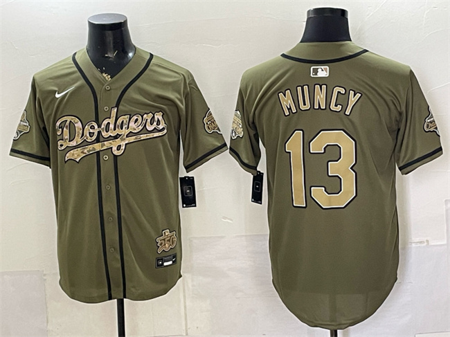Men's Los Angeles Dodgers #13 Max Muncy Olive 2026 Armed Forces Day Stitched Baseball Jersey