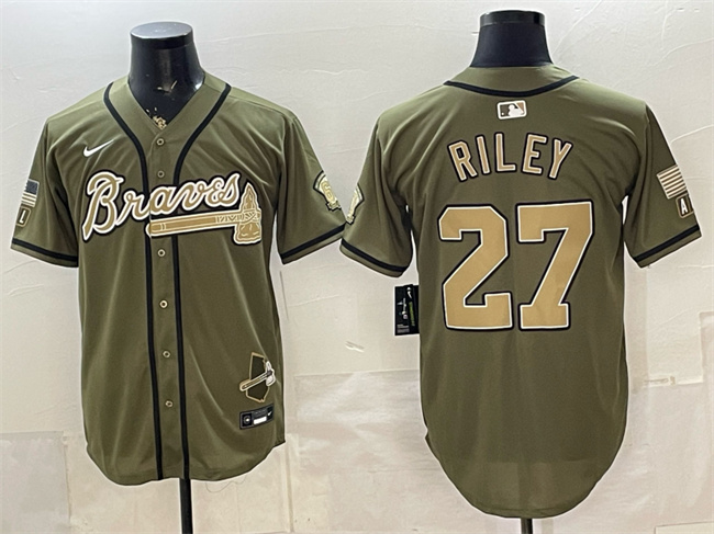 Men's Atlanta Braves #27 Austin Riley Olive 2026 Armed Forces Day Stitched Baseball Jersey Men's Atlanta Braves #27 Austin Riley Olive 2026 Armed Forces Day Stitched Baseball Jersey