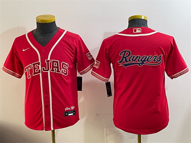 Youth Texas Rangers Team Big Logo Red 2026 City Connect Stadium Stitched Baseball Jersey