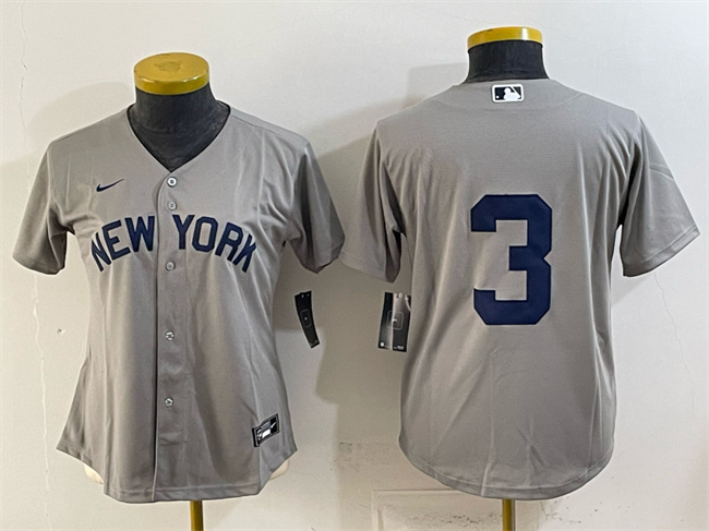 Women's New York Yankees #3 Babe Ruth Grey Cool Base Stitched Baseball Jersey(Run Small)