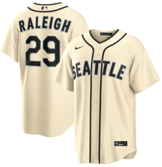 Men's Seattle Mariners #29 Cal Raleigh Cream Alternate Stitched Baseball Jersey Men's Seattle Mariners #29 Cal Raleigh Cream Alternate Stitched Baseball Jersey